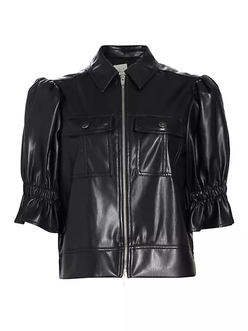 Shop Cinq à Sept Holly Faux Leather Puff-Sleeve Jacket | Saks Fifth Avenue