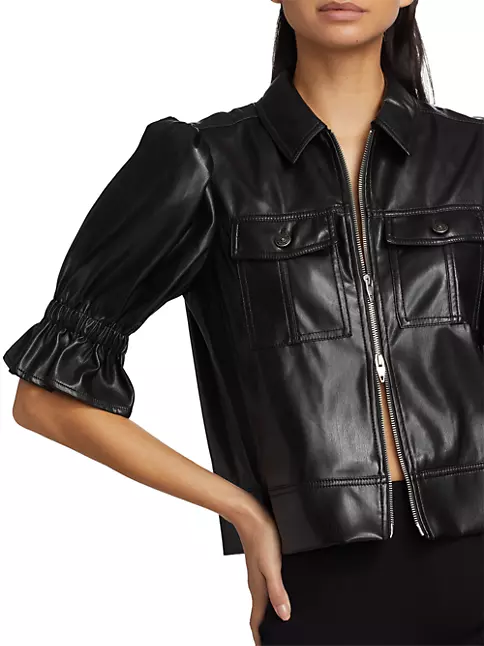 Shop Cinq à Sept Holly Faux Leather Puff-Sleeve Jacket | Saks Fifth Avenue