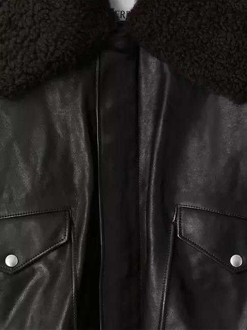 Shop Burberry Shearling Collar Leather Jacket | Saks Fifth Avenue