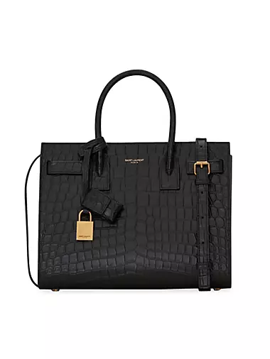 Sac De Jour Baby Top Handle Bag In Crocodile-Embossed Matte Leather
