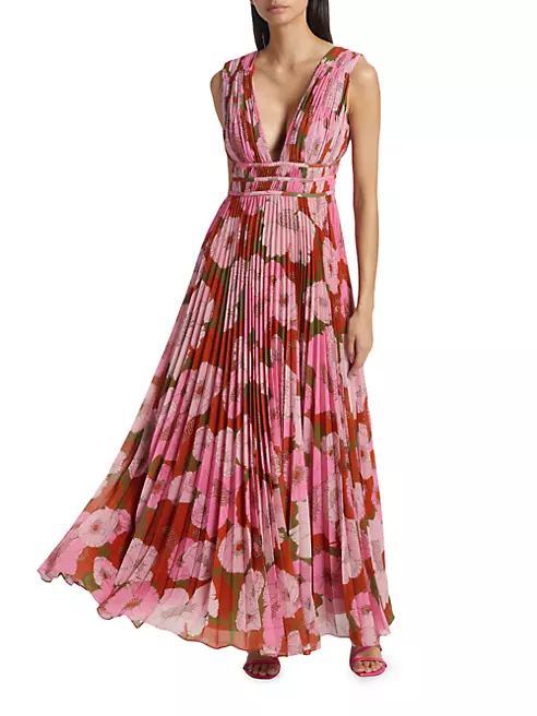 Shop Amur Dua Chiffon Pleated Floral Gown | Saks Fifth Avenue
