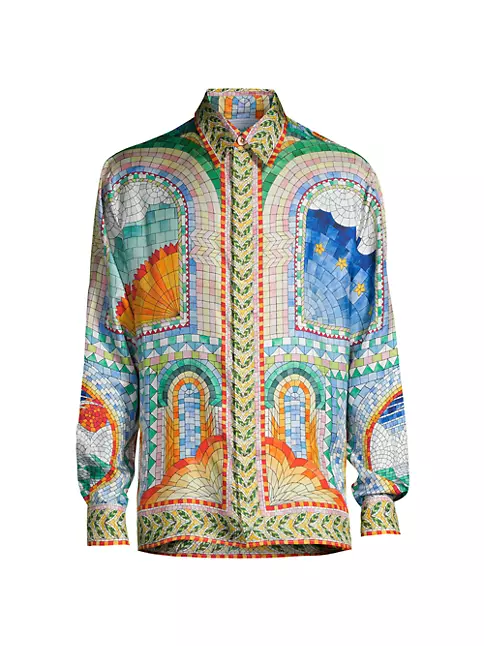 Shop Casablanca For The Peace Silk Mosaic de Damas Shirt | Saks Fifth ...