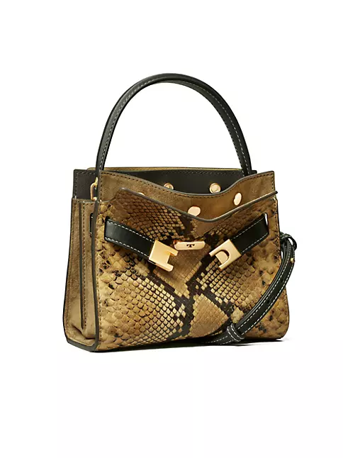 Shop Tory Burch Lee Radziwill Small Snake-Embossed Leather Double Bag ...