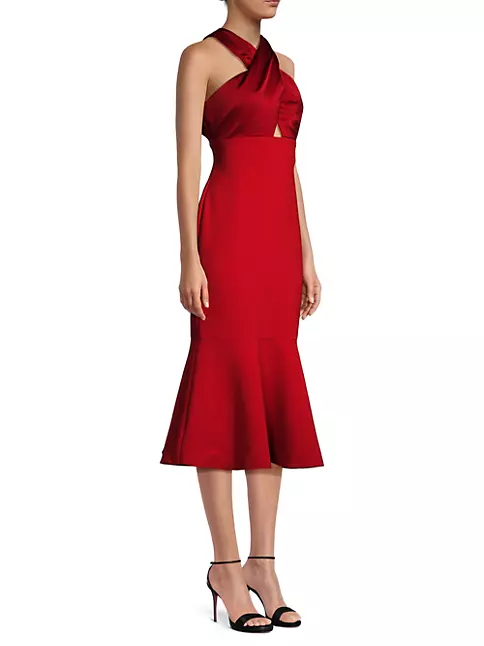 Shop Likely Solei Satin Halterneck Midi-Dress | Saks Fifth Avenue