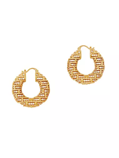 Twisted Rope 20K-Gold-Plated & Cubic Zirconia Hoop Earrings