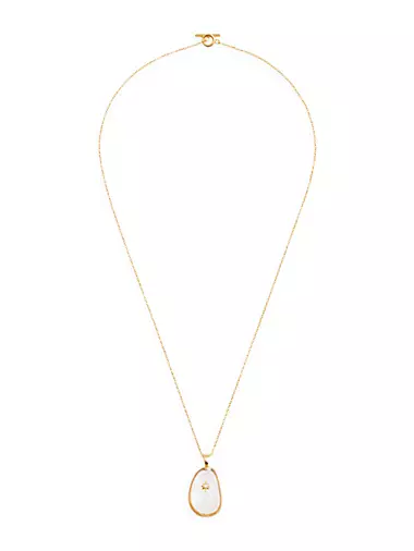Pebble 20K-Gold-Plated, Rock Crystal Quartz & Cubic Zirconia Pendant Necklace