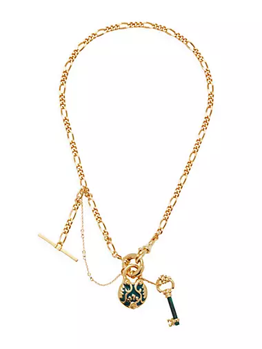 20K-Gold-Plated & Enamel Lock & Key Pendant Necklace