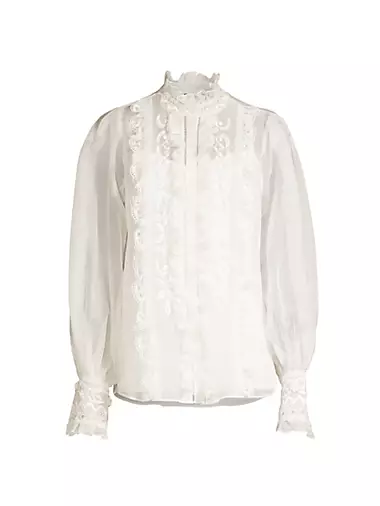Maison Embroidered Semi-Sheer Blouse