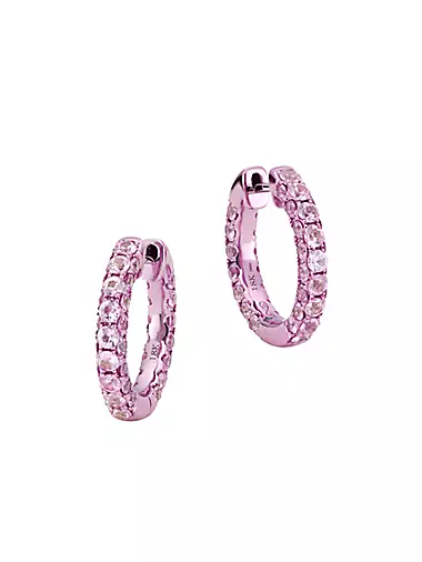 3 Sided Magenta-Rhodium-Plated 18K Rose Gold & Pink Sapphire Hoop Earrings