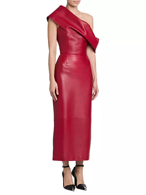 Shop Alexander McQueen Leather One-Shoulder Midi-Dress | Saks Fifth Avenue