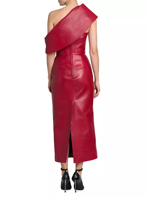 Shop Alexander McQueen Leather One-Shoulder Midi-Dress | Saks Fifth Avenue
