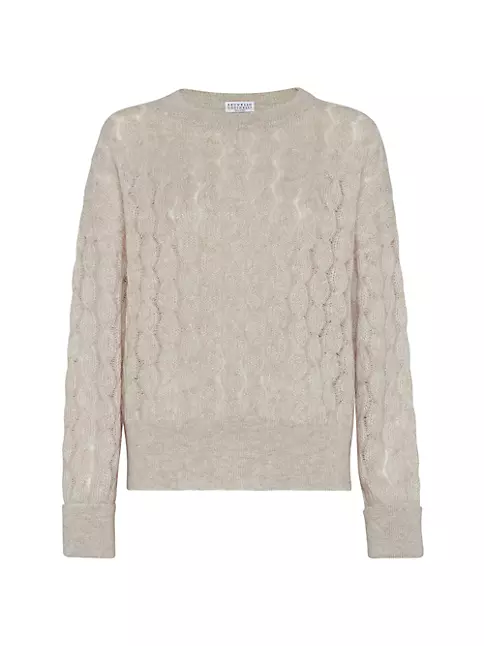 Shop Brunello Cucinelli Sparkling Mohair And Wool Cable Knit Sweater ...