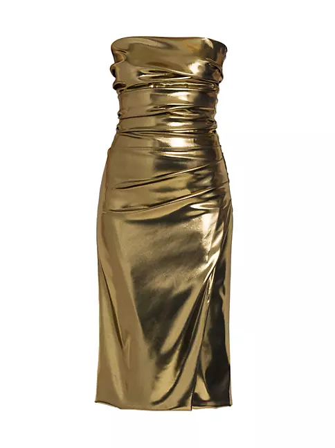 Shop Dolce&Gabbana Laminated Metallic Strapless Midi-Dress | Saks Fifth ...