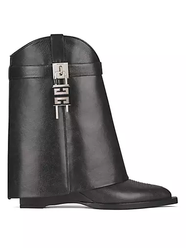 Shark Lock Cowboy Ankle Boots In Aged Leather