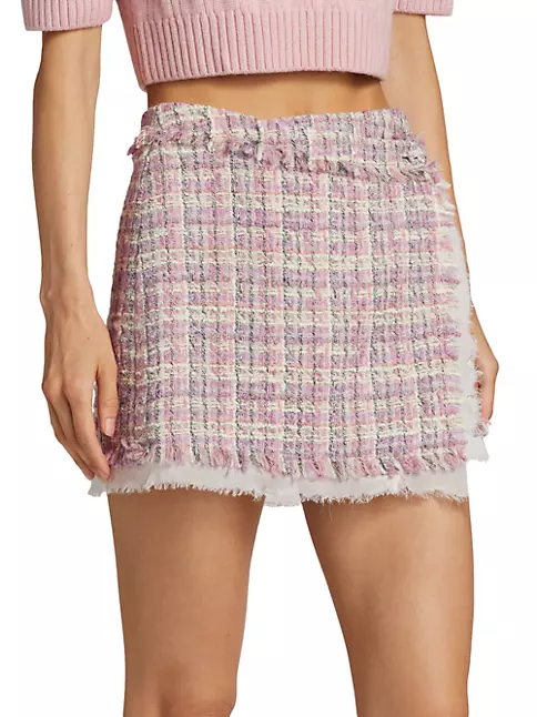Shop LoveShackFancy Royce Plaid Tweed Wrap Miniskirt | Saks Fifth Avenue