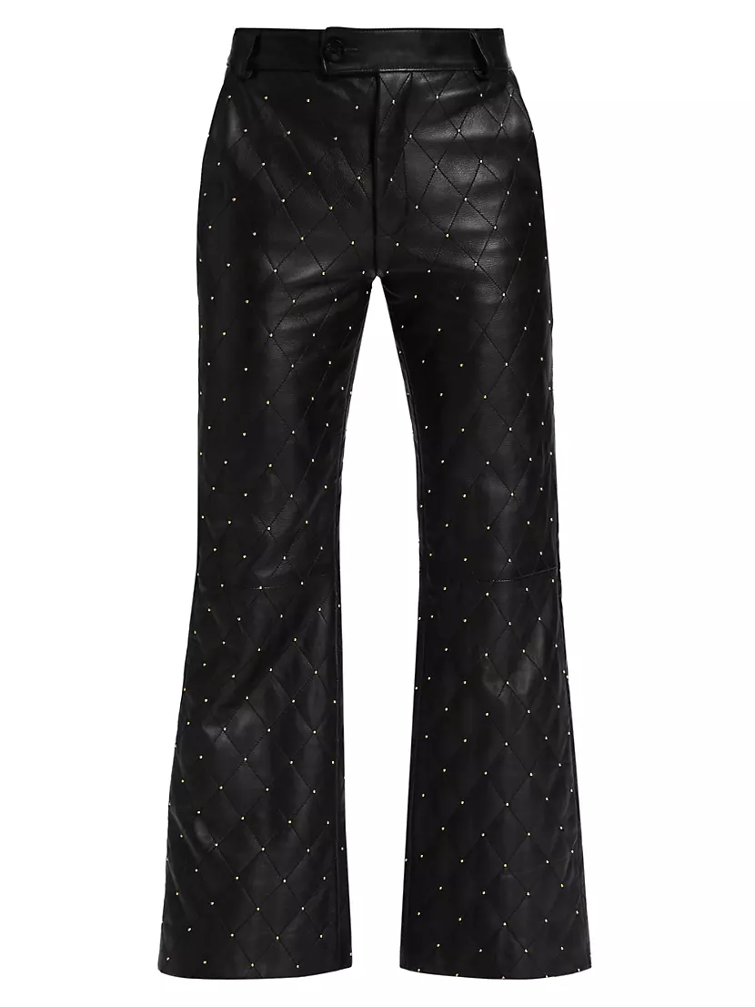Shop Ernest W. Baker Studded Quilted Flare Leather Trousers