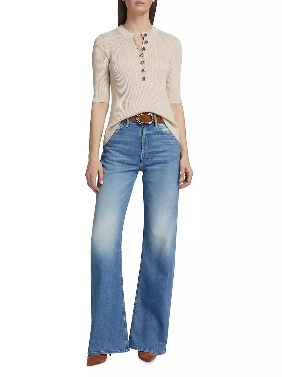 Shop Mother The Lasso Mid-Rise Stretch Wide-Leg Jeans | Saks Fifth Avenue