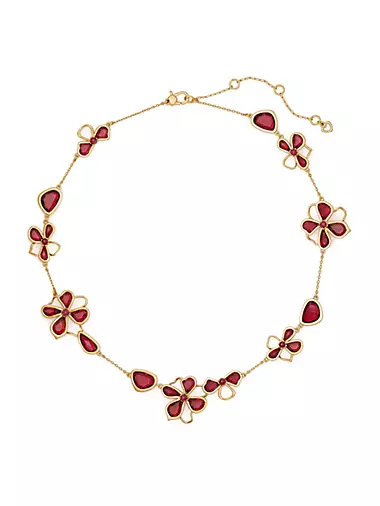Floral Shimmer Goldtone, Glass & Cubic Zirconia Station Necklace