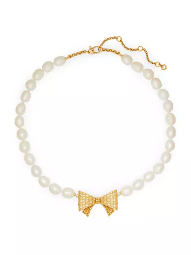 Wrapped In A Bow Goldtone, Freshwater Pearl & Cubic Zirconia Necklace