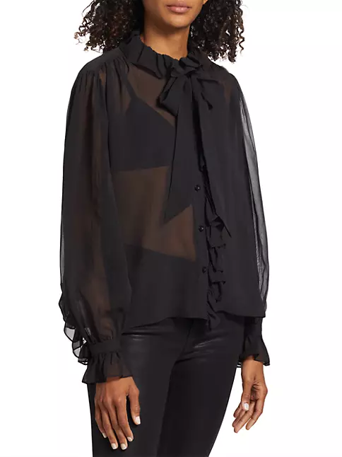 Shop Frame Ruffled Silk Button-Front Blouse | Saks Fifth Avenue