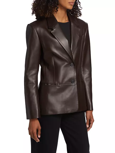 Shop Frame Femme Leather Two-Button Blazer | Saks Fifth Avenue