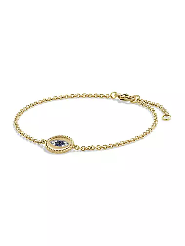 Cable Collectibles Evil Eye Charm with Blue Sapphire, Diamonds & Black Diamonds in 18K Yellow Gold