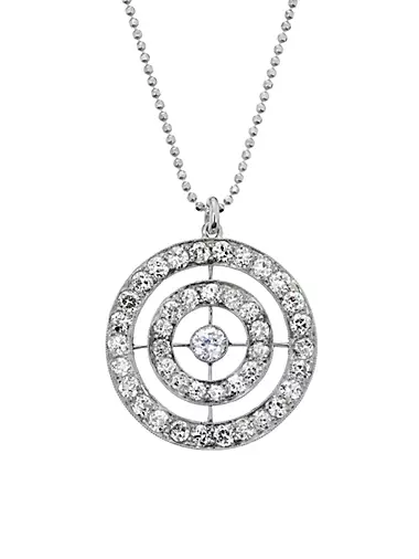 18K White Gold & 4 TCW Diamond Concentric Circle Pendant Necklace