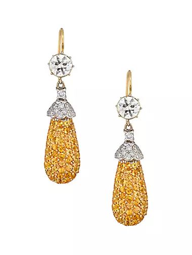 Two-Tone 18K Gold, Yellow Sapphire & 2 TCW Diamond Drop Earrings
