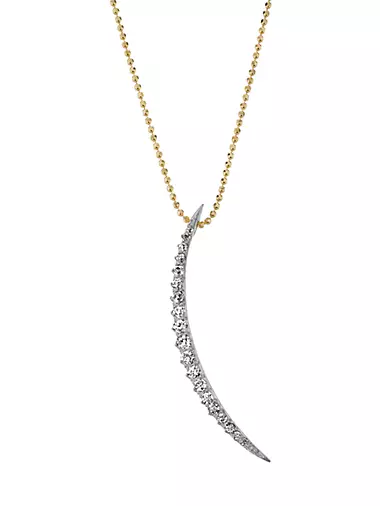18K White Gold & 2 TCW Diamond Crescent Pendant Necklace