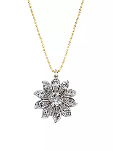 Two-Tone 18K Gold & 5 TCW Diamond Flower Pendant Necklace