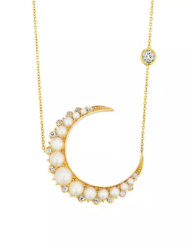 18K Yellow Gold, Natural Pearl & 0.5 TCW Diamond Crescent Moon Pendant Necklace