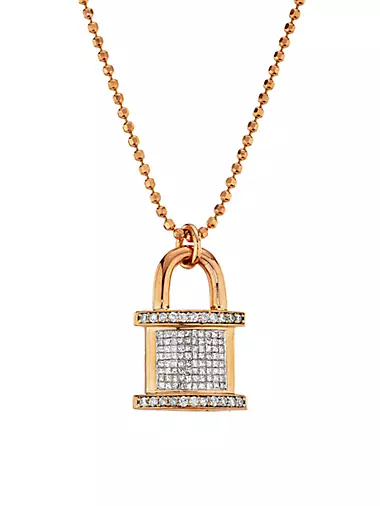 14K Rose Gold & 3 TCW Diamond Padlock Pendant Necklace
