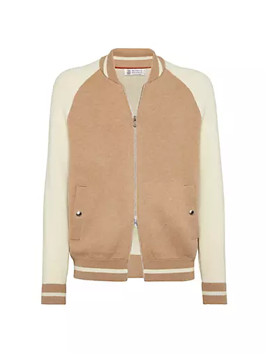 Virgin Wool, Cashmere And Silk Double Knit Bomber-Style Cardigan With Ribbed Sleeves