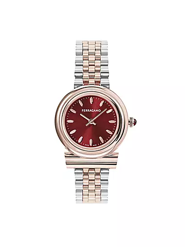 Gancini Diamond & Two-Toned Stainless Steel Bracelet Watch/28MM