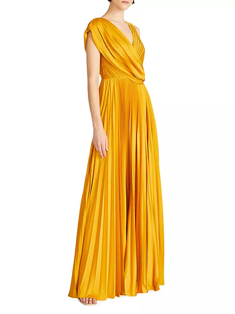Shop Theia Breann Satin Pleated Gown | Saks Fifth Avenue