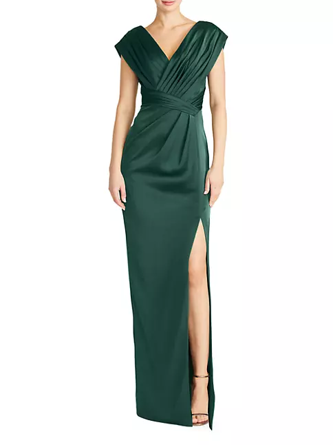 Shop Theia Acari Draped Satin Column Gown | Saks Fifth Avenue