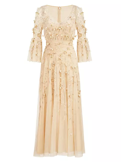 Shop Theia Zolene Tulle Embellished Midi Dress | Saks Fifth Avenue
