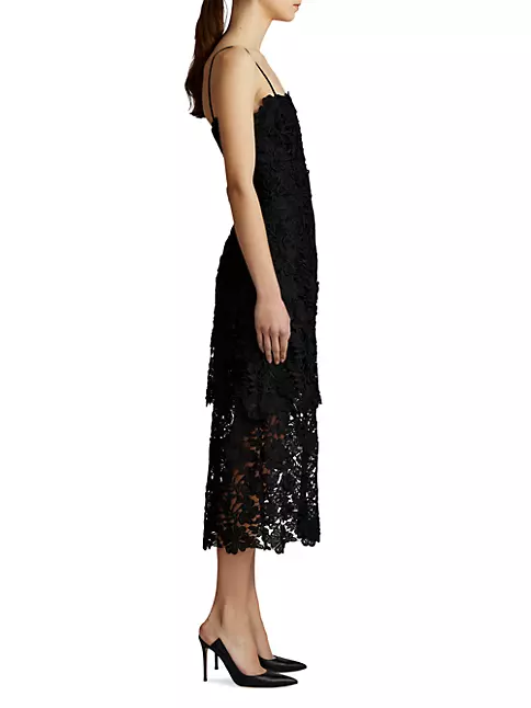 Shop Zac Posen Tiered Guipure Lace Midi-Dress | Saks Fifth Avenue