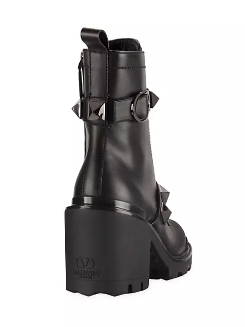 Shop Valentino Garavani Roman Stud Leather Combat Boots | Saks Fifth Avenue