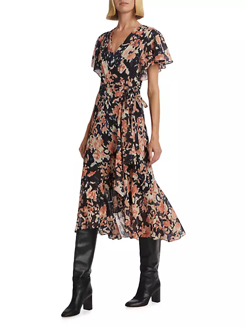 Shop Tanya Taylor Brianna Floral Wrap Midi-Dress | Saks Fifth Avenue