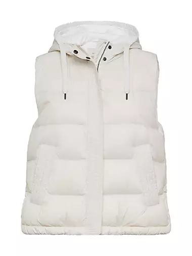 Lightweight Matte Nylon Down Vest With Hood And Shiny Trim
