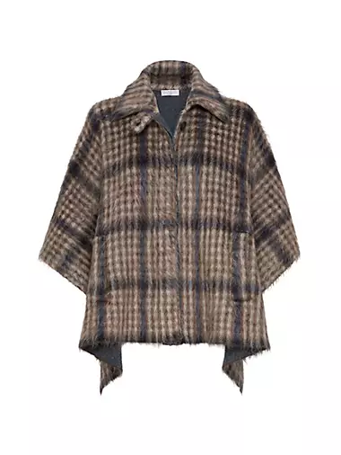 Tartan Intarsia Double Knit Cape In Virgin Wool, Mohair And Cashmere
