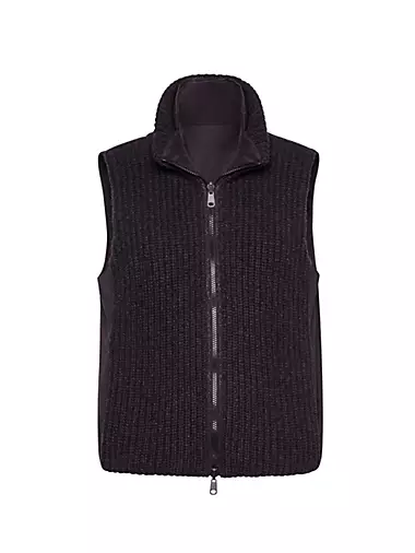 Cashmere Feather Yarn Reversible Knit Outerwear Vest With Thermoreÿ® Padding And Monili