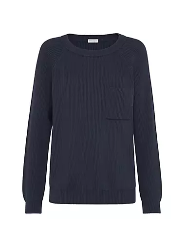 Cotton English Rib Sweater With Shiny Tab