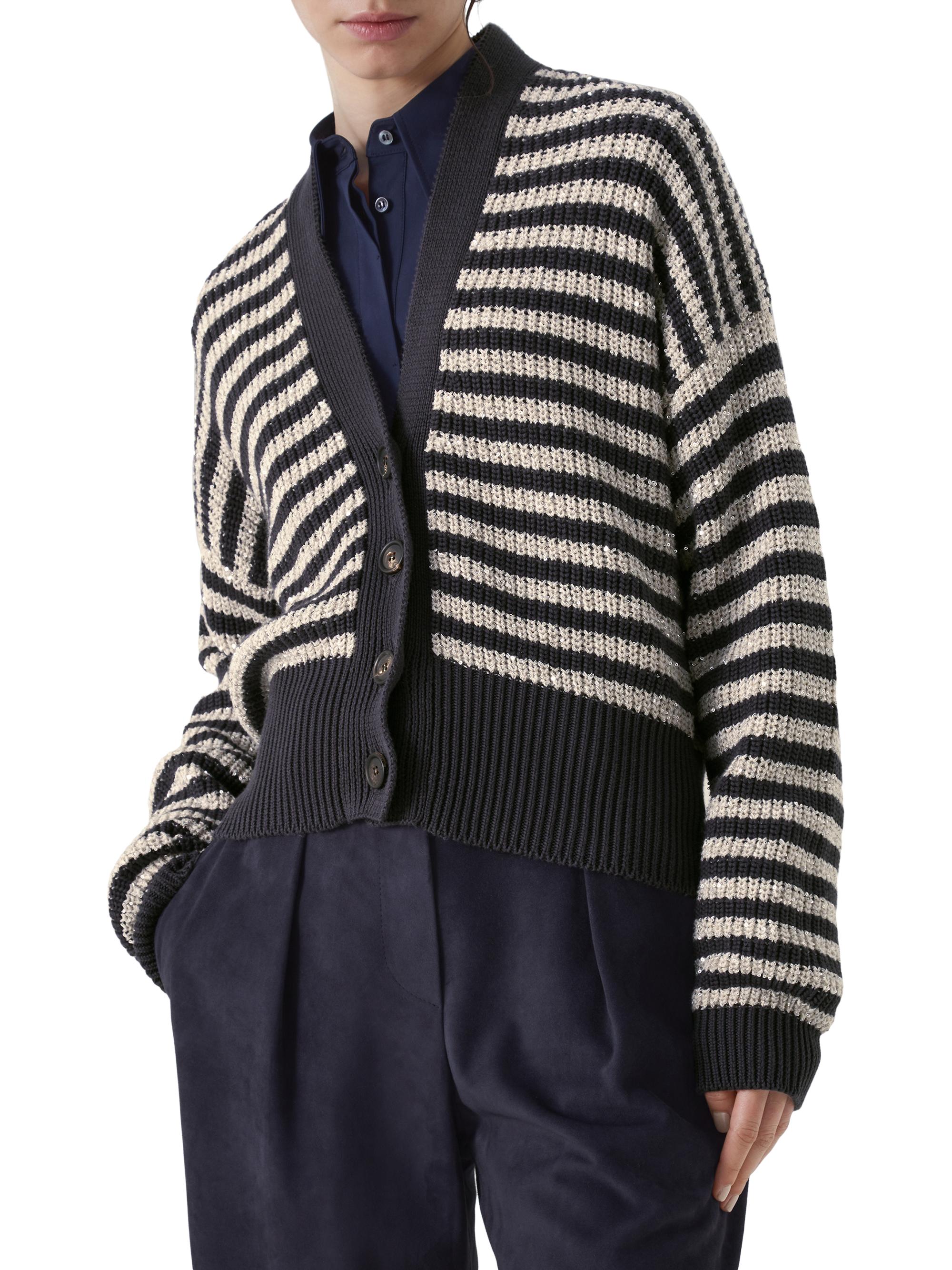 Shop Brunello Cucinelli Cotton English Rib Cardigan With Dazzling ...