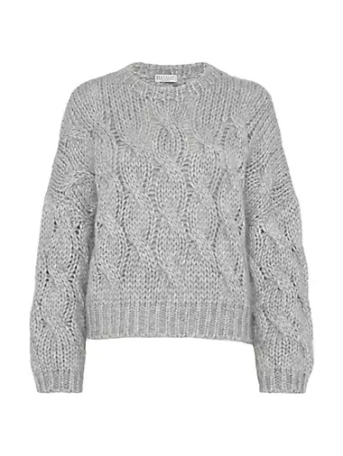 Sparkling Mohair And Wool Cable Knit Sweater
