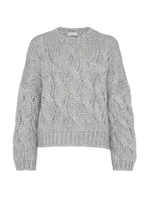 Shop Brunello Cucinelli Sparkling Mohair And Wool Cable Knit Sweater ...