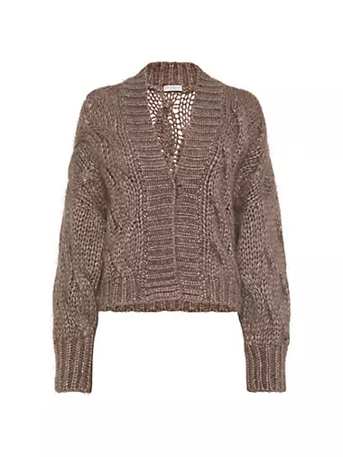 Sparkling Mohair And Wool Cable Knit Cardigan