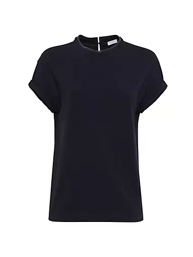 Stretch Cotton Jersey T Shirt With Precious Faux Layering
