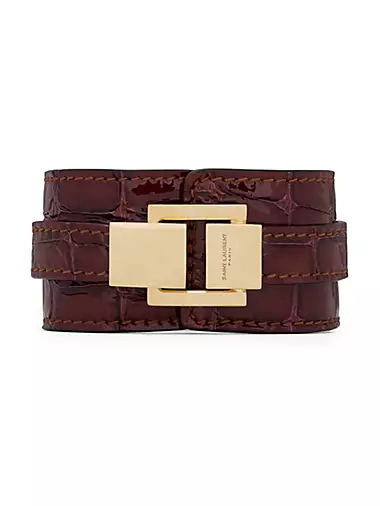 Le Carre Large Bracelet In Crocodile-Embossed Leather And Metal
